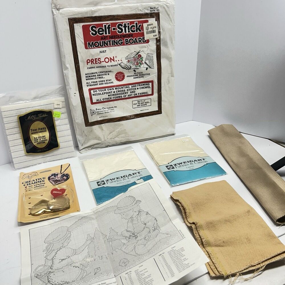 Vintage Cross Stitch Supply Lot Zweigart Linen Evenweave Waste Canvas PresOn